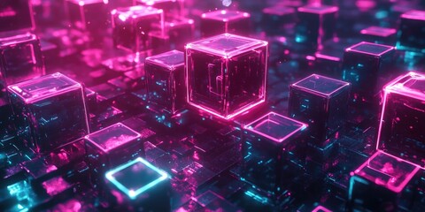 Fototapeta premium Pink and Blue Glowing Cubes