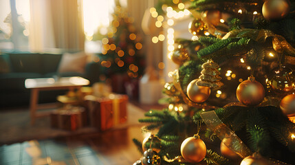 Stunning and sophisticated Christmas tree with golden balls 