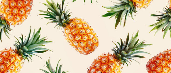 Fototapeta premium Repeating pattern of pineapples on light background art