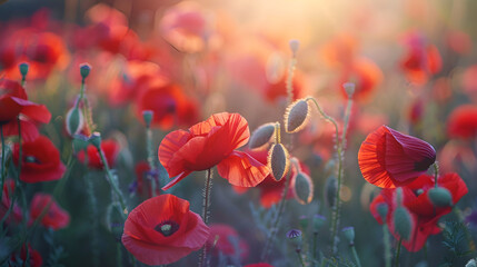 Obraz premium Gorgeous poppies blooming in the dusk light
