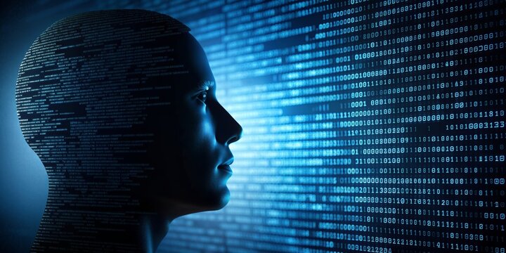 Close up of head silhouette with programming code overlay, technology, coding, programming, development, digital, software