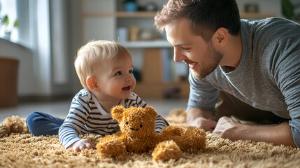 Morning Rituals: A Caring Father Helps His Little Boy with Shoelaces, Preparing Him for the Day Ahead My big brother loves playing with me, Generative AI