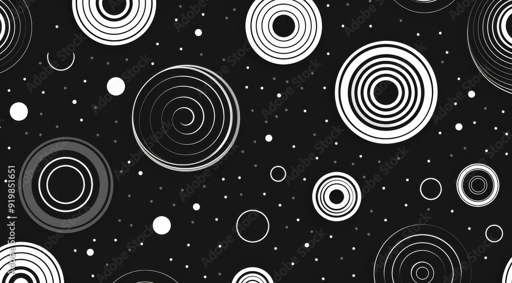 Poster this is a stylish and striking abstract pattern featuring concentric circles set against a bold blac
