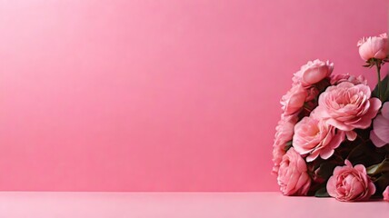 Romantic and Paper cut flowers on pastel pink background with copy space ai generated