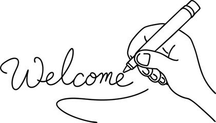 Handwriting Welcome Message in Black and White Drawing