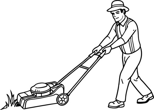 recommend clip art: Man Mowing Grass with Lawn Mower Outline Illustration
