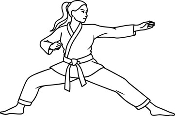 Fototapeta premium Woman Practicing Martial Arts in Karate Gi Outline Drawing