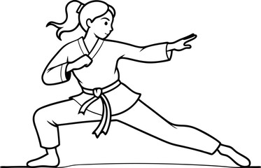 Illustration of Woman Practicing Martial Arts in Karate Gi