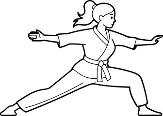 Woman Practicing Martial Arts in Traditional Outfit