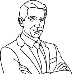Line Art Illustration of Business Professional with Arms Crossed