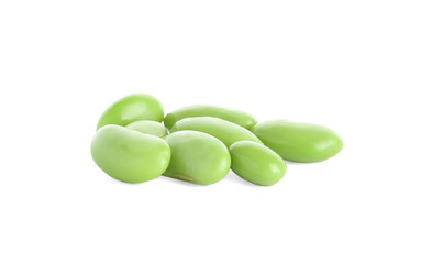 Raw green edamame soybeans isolated on white