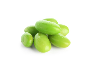 Raw green edamame soybeans isolated on white