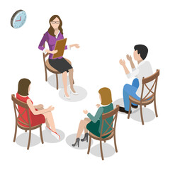 3D Isometric Flat Vector Set of Psychotherapy Session Scenes, Mental Health. Item 6