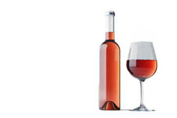 a bottle of wine and a glass of wine wine separated from white and transparent background