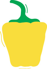 Cartoon bell pepper hand drawn, cute vegetable doodle, yellow character simple icon. Funny child food isolated on white background. Baby naive vector illustration