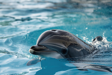 A dolphin is swimming in the ocean
