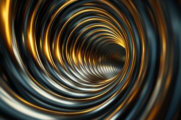 Abstract spiral background with shiny golden and silver lines, tunnel effect