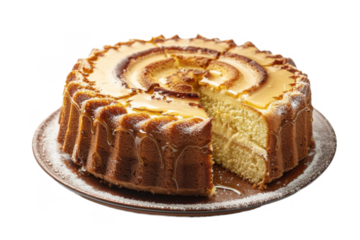 a cake with a slice separated from white and transparent background