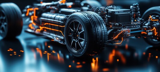Obraz premium Power systems of an electric car, including the battery and electric motor