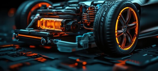 Fototapeta premium Power systems of an electric car, including the battery and electric motor