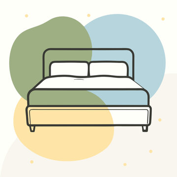 recommend clip art: A king-sized bed icon in a simple vector outline