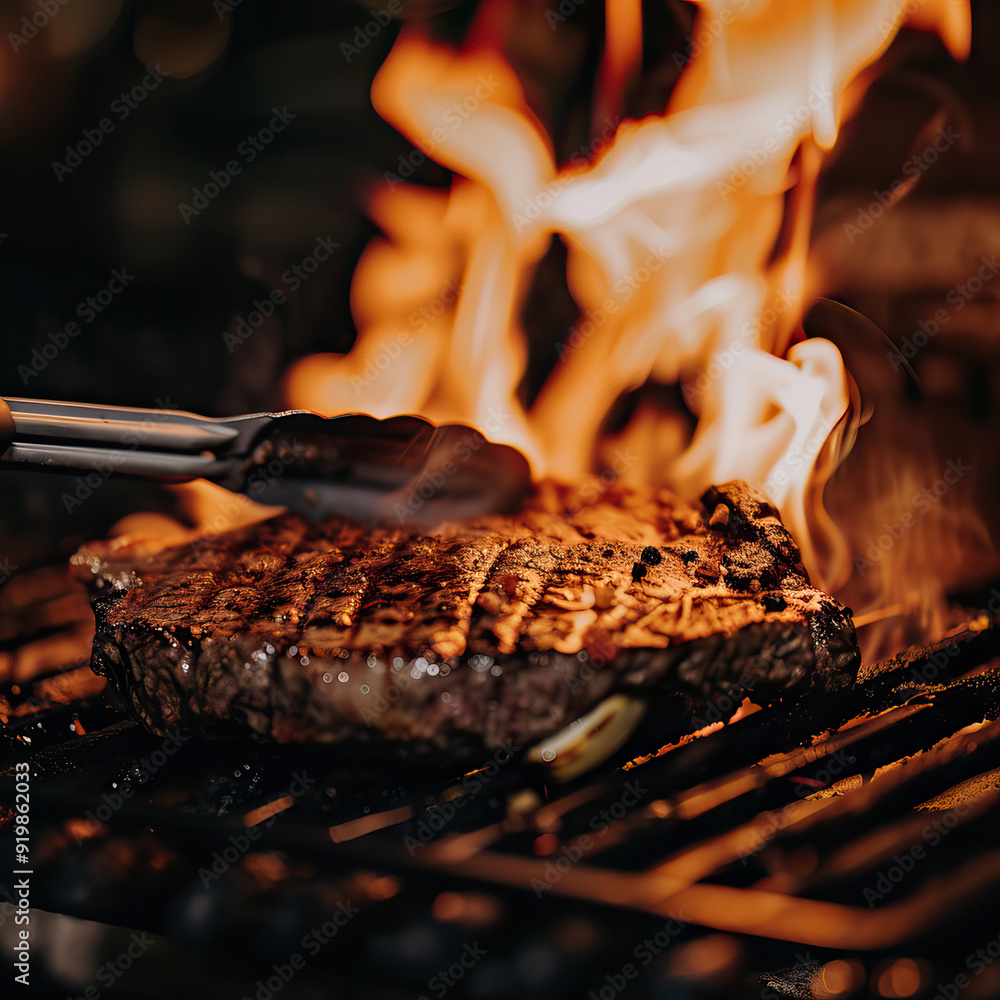 Wall mural sirloin steak on the grill. delicious sirloin steak