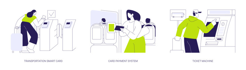 Public transport payment methods abstract concept vector illustrations.