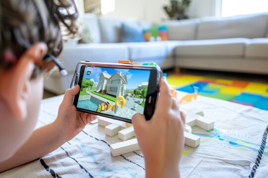 Child Using Augmented Reality Learning App to Explore Interactive 3D Models and Animations