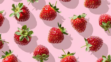 Red strawberry pattern on a pink background.