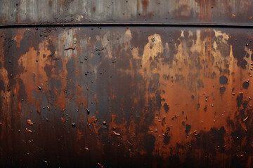 Fototapeta premium Processed collage of old rusty metal sheet texture in daylight. Background for banner