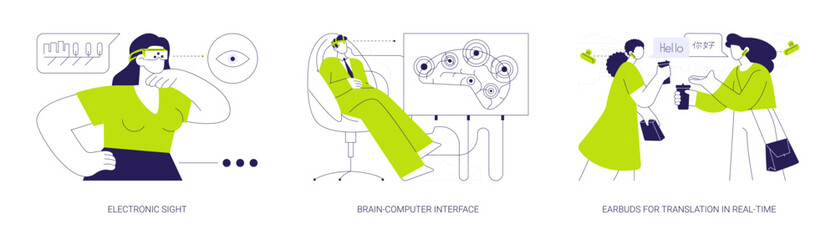 Human abilities augmentation abstract concept vector illustrations.