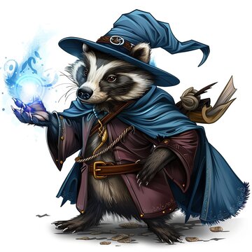 Badger Sorcerer Occupation fantasy animal cartoon isolated whitebackground