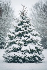 Fototapeta premium Snowy Pine Tree in Forest