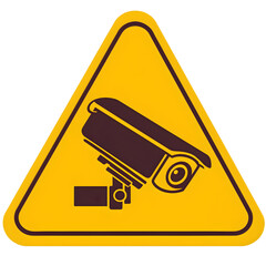 Yellow CCTV camera surveillance sign with a warning symbol for security and safety