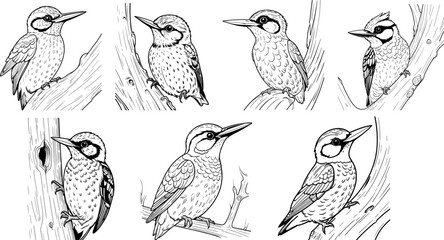 Sapsucker hand drawing coloring page and outline vector design