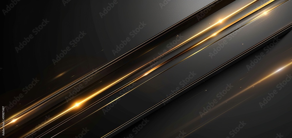 Canvas Prints Abstract black background with diagonal golden lines and glowing light.