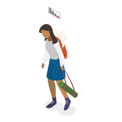 3D Isometric Flat Vector Illustration of Tired Student, Problems at School or University. Item 2