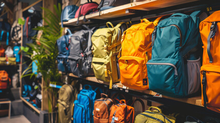 Eco-Friendly School Backpack Displayed in Outdoor Gear Store with Sustainable Products