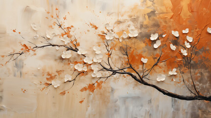 astarte.ai:Blossoming Branch on Burnt Orange and Cream Canvas