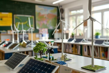 Classroom Teaching Renewable Energy with Focus on Wind Turbines and Solar Panels Models for Green Education