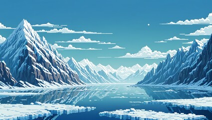 Arctic Pixel Art Landscape with Icy Terrain Background