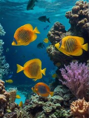 beautiful colorful underwater world with beautiful bright multi-colored fish