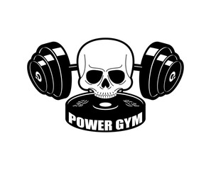 Skull lifting dumbbells in a bold black and white design for fitness enthusiasts and gym lovers