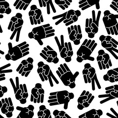 Rock, paper, scissors sign pattern seamless. Hand fist game sign background. Fingers game ornament. Baby fabric texture