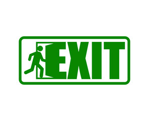 Exit sign evacuation icon. Man exiting door symbol. Exit sign for evacuation direction