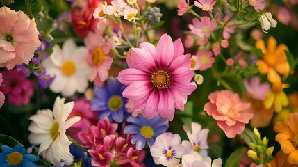 a bunch of flowers that are in the grass together