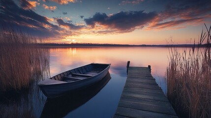 Sunset over the Calm Lake