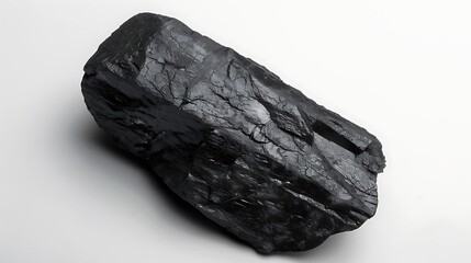 A close-up of a single piece of black coal, showcasing its rugged texture and deep color.