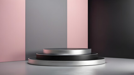 abstract background, black and pink podiums, pedestal or platform for product presentation