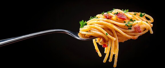 Spicy Bacon Spaghetti, Ready To Serve, Vibrant Colors, Appetizing, Gourmet Style